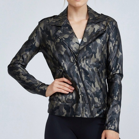 Koral Activewear Specter metallic camo-print vegan leather moto jacket small NWT